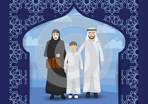 middle eastern family portrait. Vector illustration decorative design