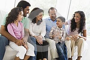 Middle Eastern family sitting together