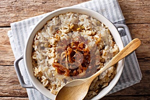 Middle Eastern food: Mujaddara rice with lentils and fried onion