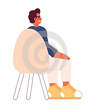 Middle eastern guy sitting in chair back view 2D cartoon character