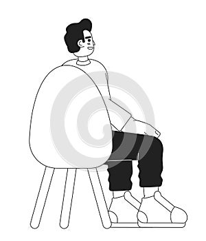 Middle eastern guy sitting in chair back view black and white 2D cartoon character