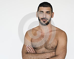 Middle Eastern Man Bare Chest Studio Portrait