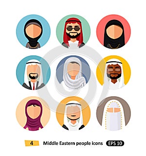 Middle eastern people avatar set vector flat icons arab users