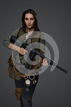 Middle Eastern Survivalist Woman with Rifle