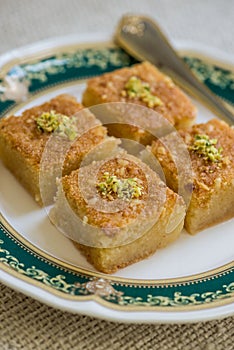 Middle eastern sweet and dessert_ Basbousa.