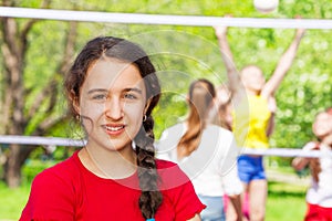 Middle Eastern teen girl during volleyball game