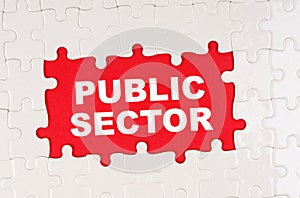 In the middle of the puzzles on a red background it is written - PUBLIC SECTOR