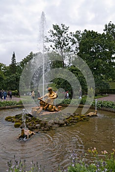 Petergof, Russia, July 2019.Fountain `Triton` in the lower park.