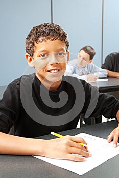 Middle School Boy in Class