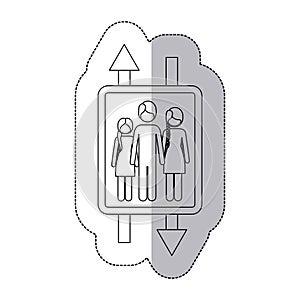 middle shadow monochrome sticker with double sign arrow with man and woman with braided hair and girl