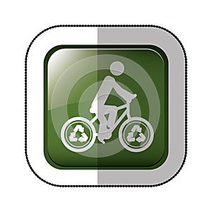 Middle shadow sticker of square green with man in eco bike