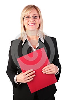 Middleaged businesswoman with red folder