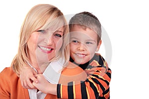 Middleaged woman with boy posing