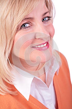 Middleaged woman face close-up photo