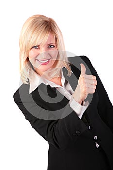 Middleaged woman gives gesture ok 2