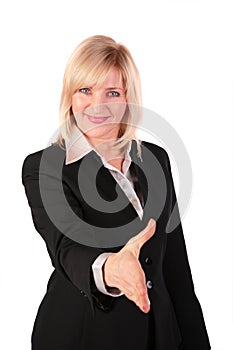 Middleaged woman gives hand photo