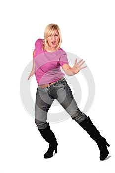 Middleaged woman stands dancing 4 photo