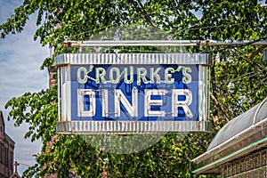 .Retro neon diner sign -ORourkes - University hangout on main street