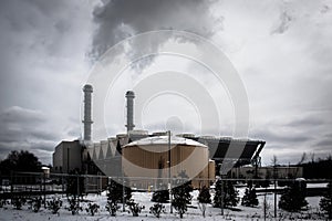 MIDDLETOWN, NY, UNITED STATES - Mar 04, 2019: CPV Valley Energy Power Plant Belching Pollution from Smoke Stacks photo