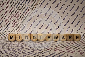 Middleware - cube with letters and words from the computer, software, internet categories, wooden cubes photo