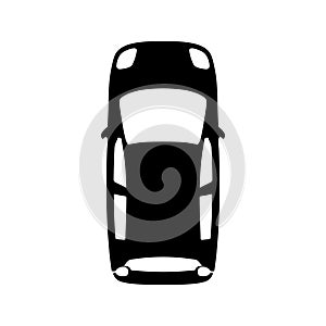 Midget black car top view icon isolated on white background. Sedan, small, mini auto and city automobile