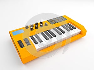 Midi keyboard on white background.