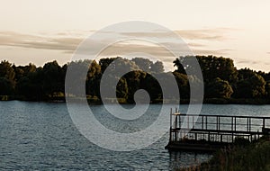 Midland river sunset quay painting