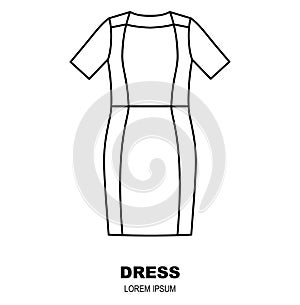 Midlde dress icon, clothing shop line logo. Fashion template