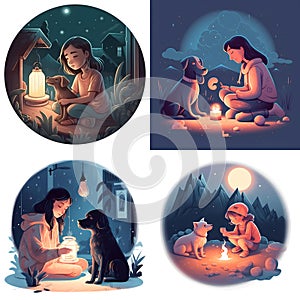 Midnight Adventures - A Young Girl and Her Dog Companion