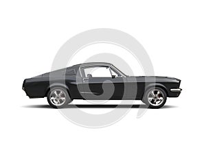 Midnight black American vintage muscle car - side view