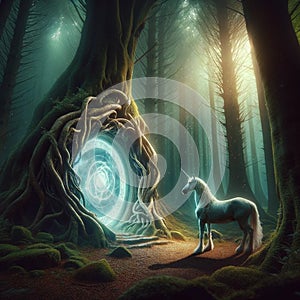 Midnight Enchantment: Unicorns Amidst Glowing Forest Flora