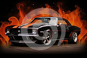 Midnight Fury A Black Muscle Car Ignites the Night