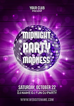 Midnight Madness Party. Template poster. Vector illustration