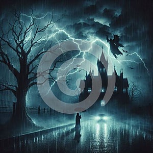Midnight melodies: spooky rain and thunder symphony