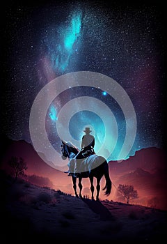 Midnight Ride: Cowboy, Horse, and Cosmic Symphony