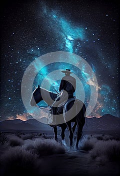 Midnight Ride: Cowboy, Horse, and Cosmic Symphony