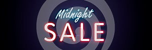 Midnight sale neon style heading design for banner or poster.