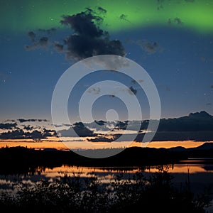 Midnight summer Northern lights Aurora borealis