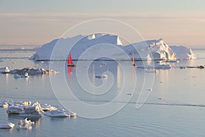 Midnight sun, romantic view. Climate change and global warming