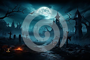Midnight tranquility Halloween wallpaper features a cemetery scene in the moonlit night