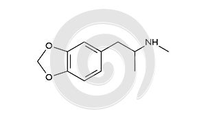 midomafetamine molecule, structural chemical formula, ball-and-stick model, isolated image benzodioxoles