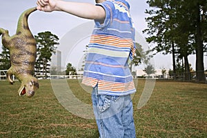 Midsection Of Boy With Toy Dinosaur