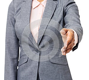 Midsection Of Businesswoman Gesturing Handshake