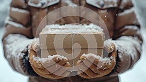 Midsection of a delivery person holding a package. AI Generated.