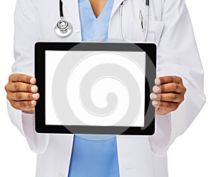 Midsection Of Doctor Showing Digital Tablet