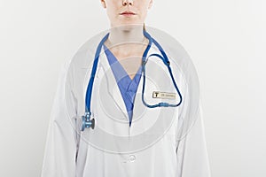 Midsection Of Doctor With Stethoscope Around Neck photo