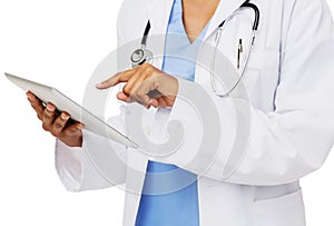 Midsection Of Doctor Using Digital Tablet