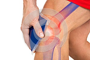 Midsection Of Man Holding Cool Gel Pack On Knee photo
