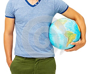 Midsection Of Man Holding Globe