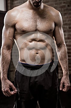 Midsection of a muscular man showing his body